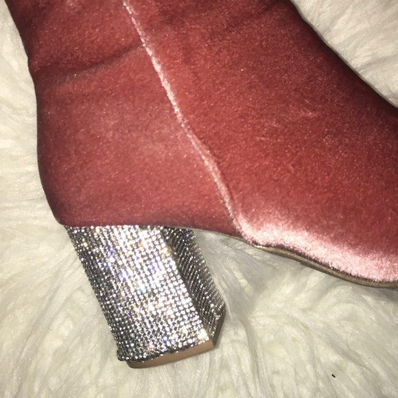 Pink Velvet and Rhinestone Booties - Picture 2 of 5